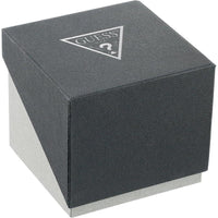 Reloj GUESS con esfera de diamante genuino, caja de acero inoxidable dorado y correa de silicona negra resistente