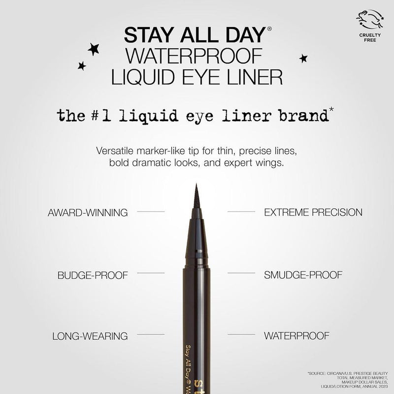 Delineador de ojos líquido stila impermeable con punta fina, maquillaje duradero resistente a manchas y transferencia