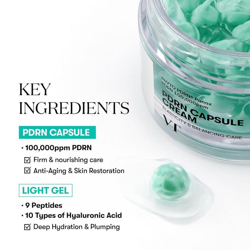 VT COSMETICS Crema en Cápsulas PDRN 100 con Ácido Hialurónico y Péptidos para Hidratación y Reafirmación Facial
