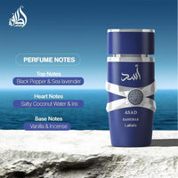 Lattafa Asad Zanzibar - Eau de Parfum para Hombres, Fragancia Fresca, Picante, Vainilla y Coco, Larga Duración