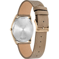 Citizen Reloj ecológico unisex Eco-Drive Dress Classic, correa de cuero beige, esfera rosa, 2 manecillas, modelo AR3123-00X