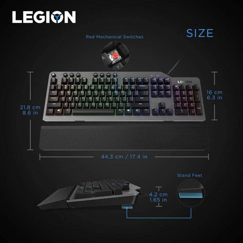 Teclado Mecánico Lenovo Legion K500 RGB, Teclas Programables y 16.8 Millones de Colores. Diseño de 3 Zonas, Teclas Rojas
