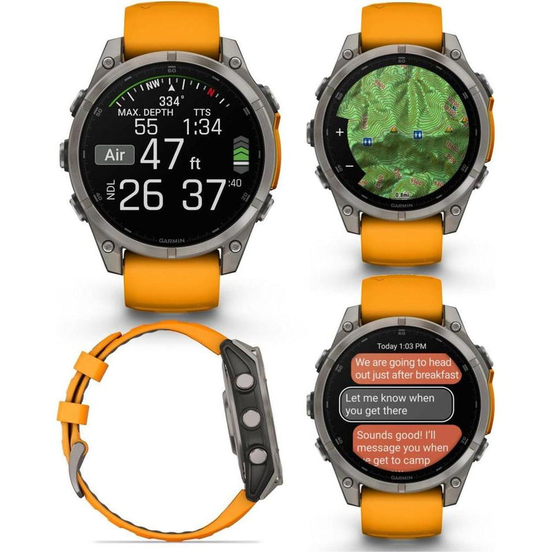 Wearable4U - Reloj inteligente Garmin Fenix 8 multideporte AMOLED Sapphire, titanio con banda naranja/graphite