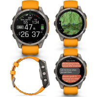 Wearable4U - Reloj inteligente Garmin Fenix 8 multideporte AMOLED Sapphire, titanio con banda naranja/graphite
