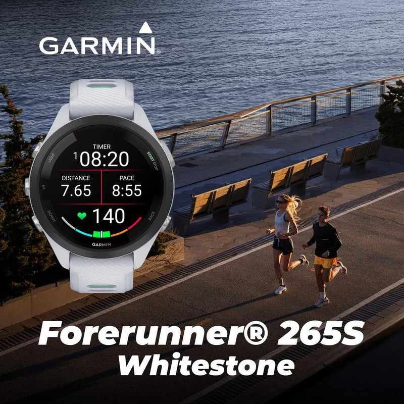 Garmin Forerunner 265S Music GPS Smartwatch Pantalla AMOLED Auriculares 42mm Blanco Piedra