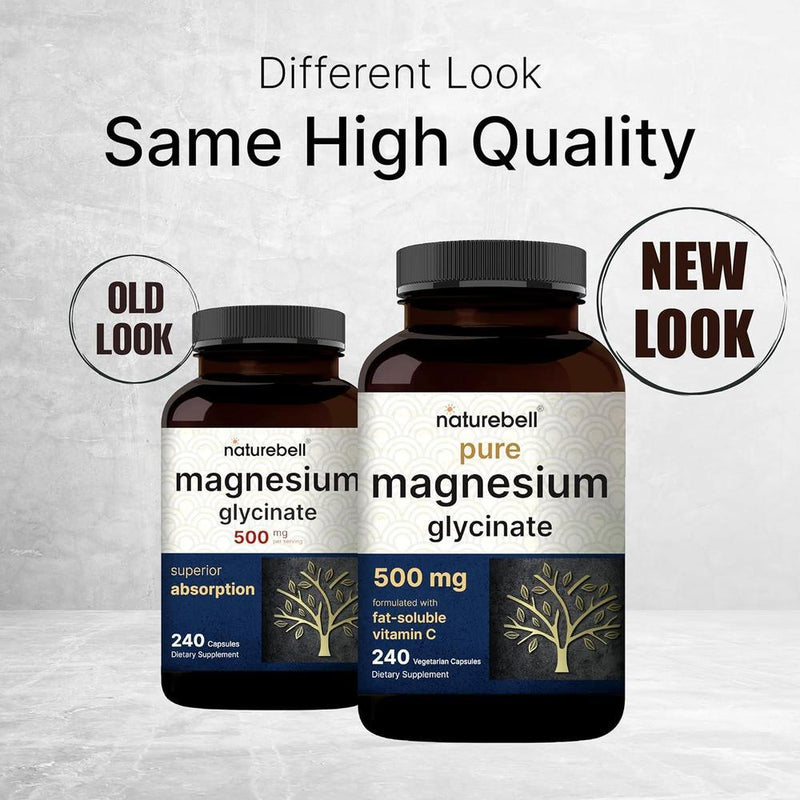 Cápsulas de glicinato de magnesio 500 mg, 240 unidades, 100% quelado, probado por terceros, sin OGM y sin gluten