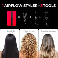 TYMO Airflow 2.0 Plancha rizadora de pelo 2 en 1 con tecnología avanzada, antienredos y 5 ajustes de temperatura, color negro