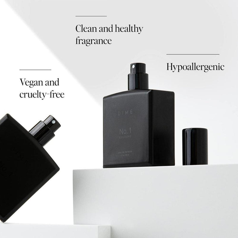 DIME Colonia No. 1 para hombres, con fragancia de maderas de ámbar, cardamomo y cuero. Ideal para uso diario o especial