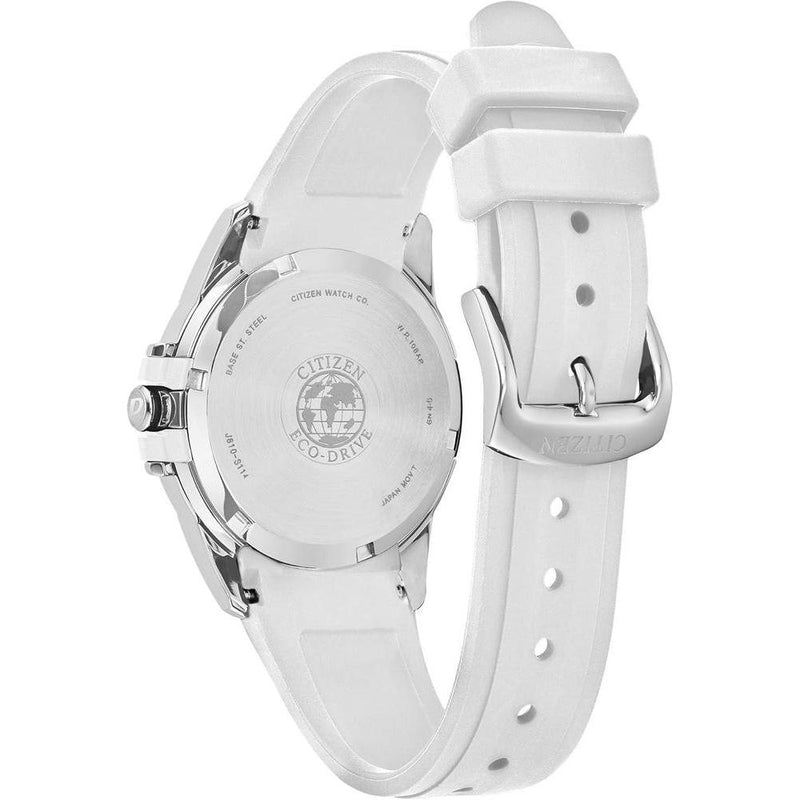 Citizen Eco-Drive Classic Reloj de Acero Inoxidable Plateado con Correa de Goma Blanca y Esfera Blanca