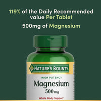 Nature's Bounty Tabletas de Magnesio 500 mg, Suplemento de Alta Potencia para Salud Ósea y Muscular, 200 Unidades