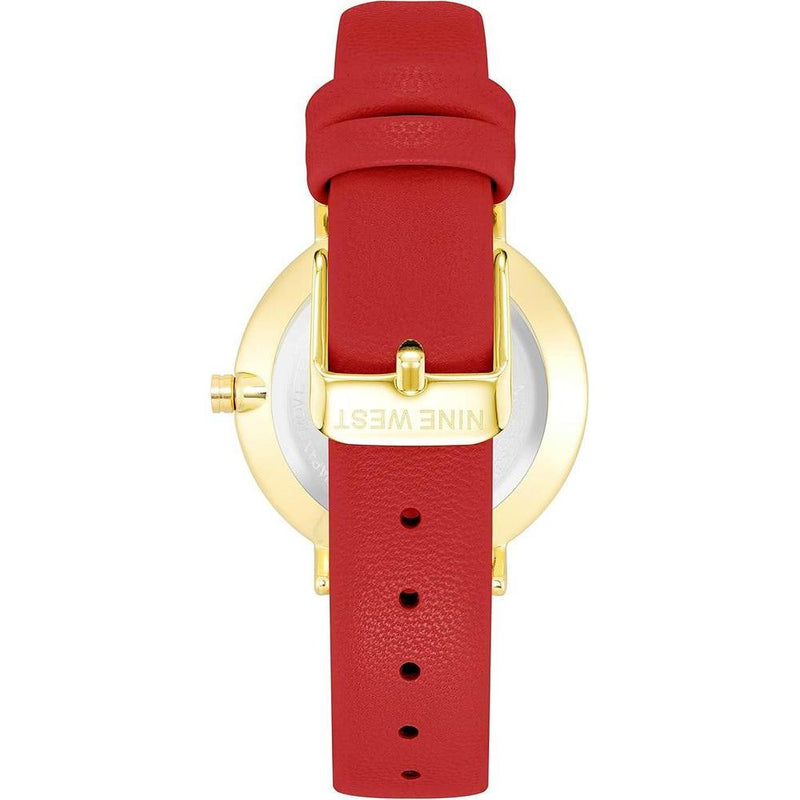 Reloj de pulsera para mujer de Nine West con movimiento de cuarzo japonés, correa de cuero sintético y esfera color champán