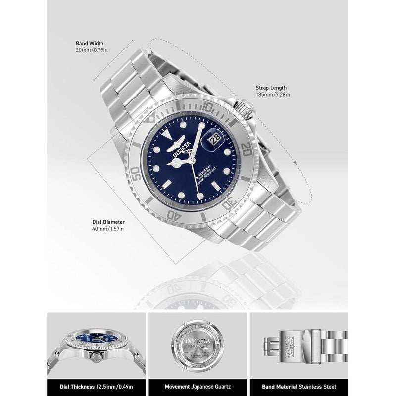 Invicta Pro Diver 34023 Reloj de Acero Inoxidable para Hombre con Esfera Azul y Movimiento de Cuarzo
