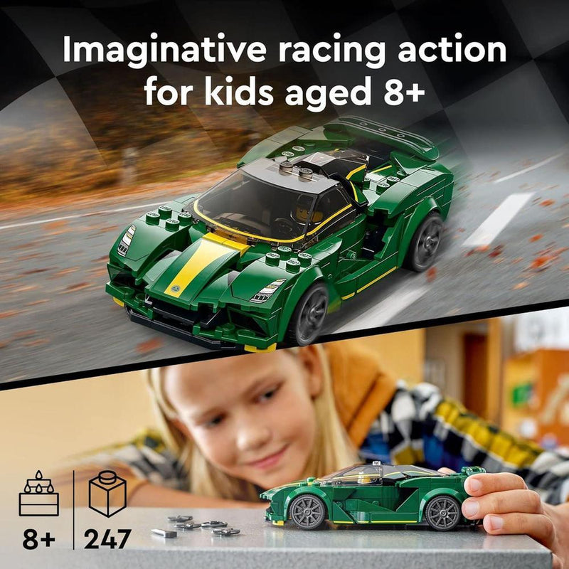 LEGO Speed Champions Lotus Evija, modelo de coche de carreras para niños, set coleccionable con minifigura de conductor