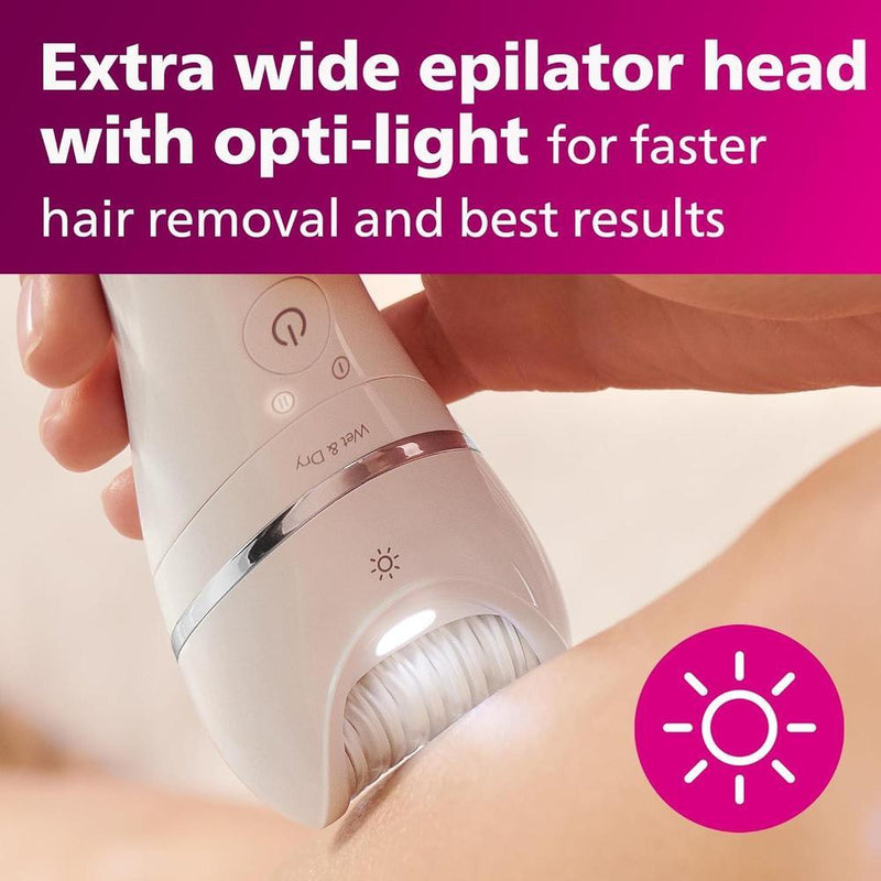 Philips Depiladora Serie 8000 Húmedo y Seco con 8 Accesorios Incluidos para una Experiencia de Depilación Completa