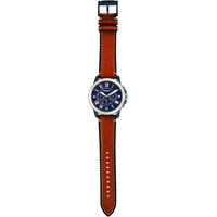 Fossil reloj de hombre estilo clásico con cronógrafo, acero inoxidable y correa de cuero marrón, resistente al agua hasta 50 metros