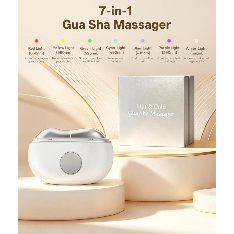 Dopsikn Terapia de luz roja para cara y cuello, masajeador facial con modos caliente y frío, herramienta para contornear