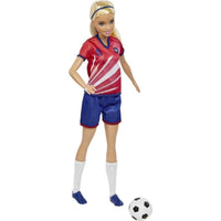 Barbie Muñeca Futbolista con Cola de Caballo Rubia, Uniforme #9, Calcetas Altas, Tacos y Balón