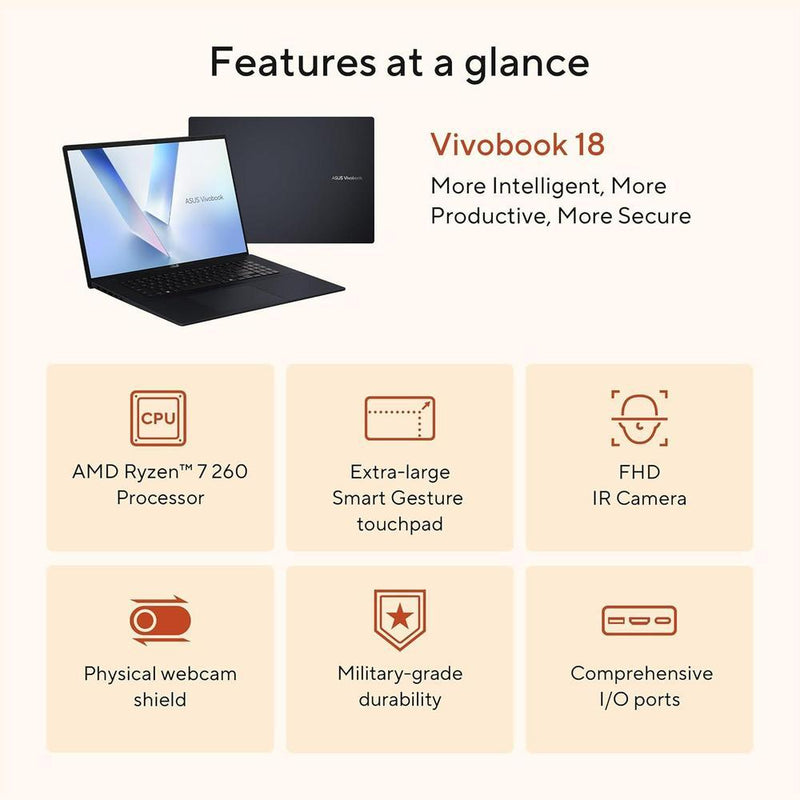 Asus Vivobook 18 Laptop Ryzen 7 32GB Ram 1TB SSD Pantalla WUXGA Azul