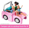 Barbie DreamCamper 3 en 1, juego muñecas con 50 accesorios, transforma en camión, barco y casa, incluye piscina