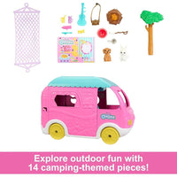 Barbie Camper Chelsea Playset 2-en-1 con Muñeca Pequeña, 2 Mascotas y 15 Accesorios - Exclusivo de Amazon