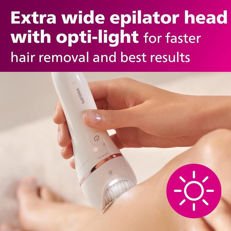 Philips Epilator Series 8000 5 en 1 Afeitadora para Mujer, Recortadora, Pedicura y Exfoliante Corporal con 9 Accesorios, BRE740/14