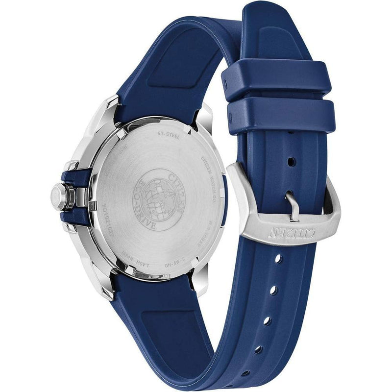 Citizen Reloj Eco-Drive Weekender para hombre en acero inoxidable con correa de poliuretano azul, esfera azul, modelo AW1158-05L