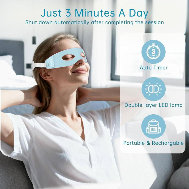 Máscara de ojos de luz roja infrarroja para ojeras, arrugas y bolsas. Dispositivo antienvejecimiento con 3 minutos por sesión