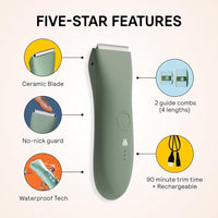 MERIDIAN The Trimmer Original - Recortadora eléctrica para cabello púbico, pecho, piernas y bikini. Impermeable y recargable