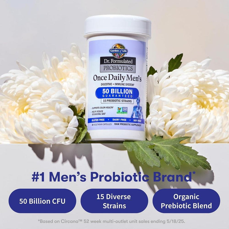 Garden of Life Probióticos para Hombres formulado con 50 mil millones de CFU, 15 Probiotics y fibra prebiótica orgánica