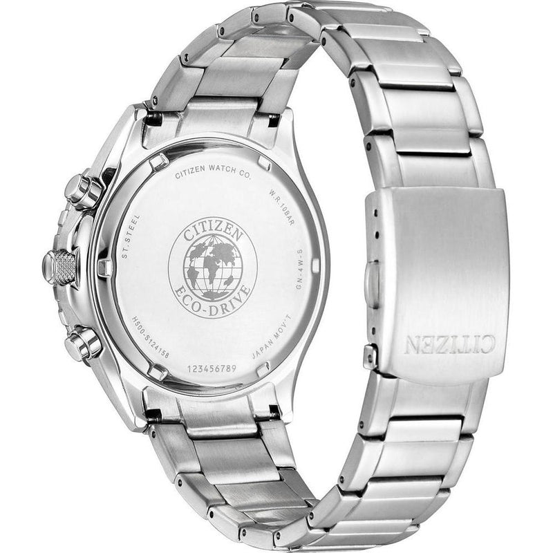 Reloj Citizen Eco-Drive Weekender Sport Casual, acero inoxidable plateado, cronógrafo y resistente al agua para hombre