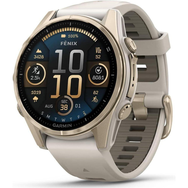 Garmin Fenix 8 Smartwatch Multideporte AMOLED Oro Suave Con Banda Gris Niebla Y Auriculares