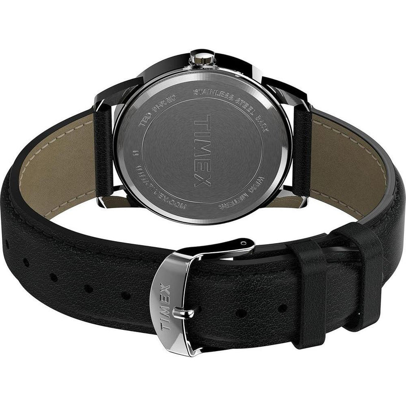 Reloj Timex Easy Reader para hombre con correa de cuero negro, esfera azul y luz Indiglo resistente al agua
