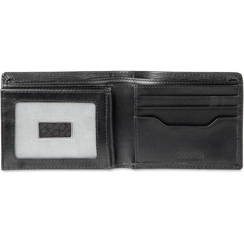 Billetera Calvin Klein de cuero con tecnología RFID, múltiples ranuras para tarjetas y ventana de identificación