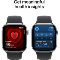 Apple Watch Series 11 GPS con caja de aluminio gris espacial y correa deportiva negra, monitor de salud y fitness
