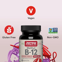 Jarrow Formulas Vitamina B12 Masticable Metilcobalamina 5000 mcg - Sabor Natural a Fruta, Energía y Metabolismo