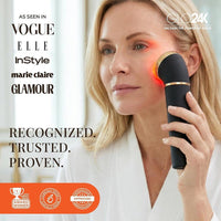 Dispositivo de belleza de luz roja para cara y cuello con masajeador 3 en 1, triple LED y tecnología de vibración avanzada