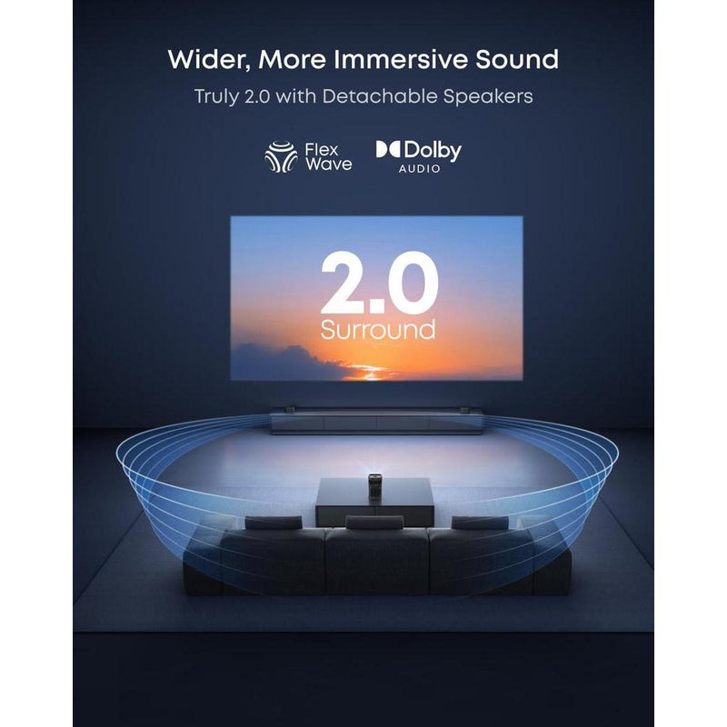 Soundcore Nebula P1, proyector portátil con 650 lúmenes ANSI, sonido envolvente 2.0, altavoces desmontables, Google TV y pantalla hasta 180