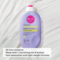 eos Shea Better Loción corporal Vanilla Cashmere, cuidado de la piel con humedad 24 horas y karité natural, vegano, ligera y no grasosa