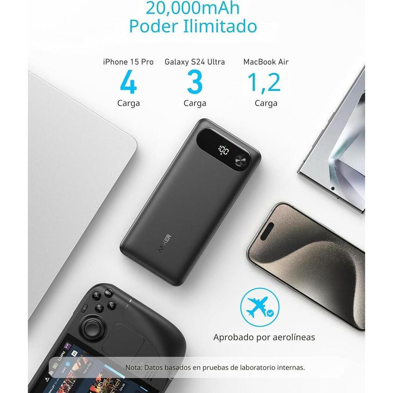 Anker Power Bank, cargador portátil esencial de viaje de alta capacidad con cable USB-C integrado para múltiples dispositivos