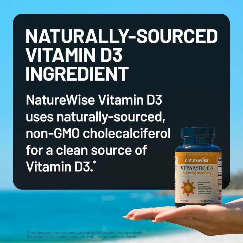 Cápsulas de gel de vitamina D3 de NatureWise, 2000iu para apoyar el sistema inmunológico y la salud ósea y muscular