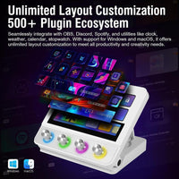 Controlador de streaming VSDINSIDE con teclas programables, macros, efectos sonoros y soporte ergonómico, compatible con Mac y PC