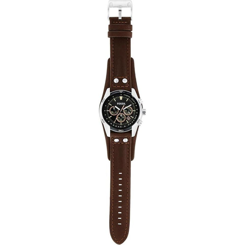Reloj Fossil Coachman de cuarzo, acero inoxidable y cuero, cronógrafo analógico resistente al agua, color marrón y negro