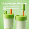 Botella de agua para niños de acero inoxidable, correa y tapa botón, diseño portátil y seguro para viajes, verde matcha