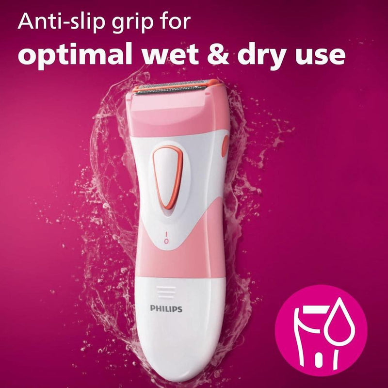 Philips Beauty SatinShave Essential HP6306/50 - Afeitadora eléctrica inalámbrica para piernas en seco y húmedo, rosa y blanco