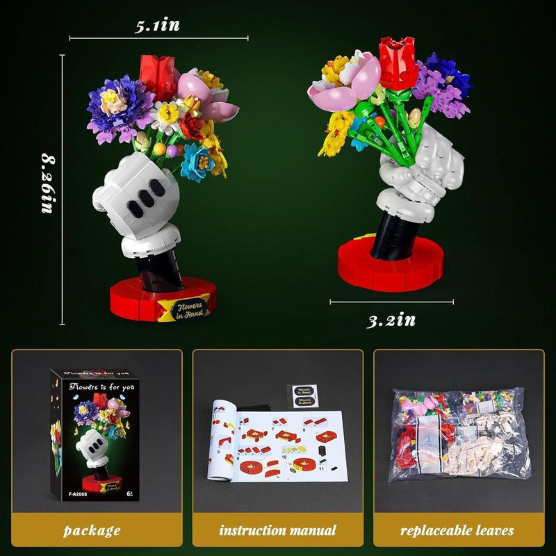 Ramo de flores con soporte, juego de construcción de flores artificiales, regalo para San Valentín
