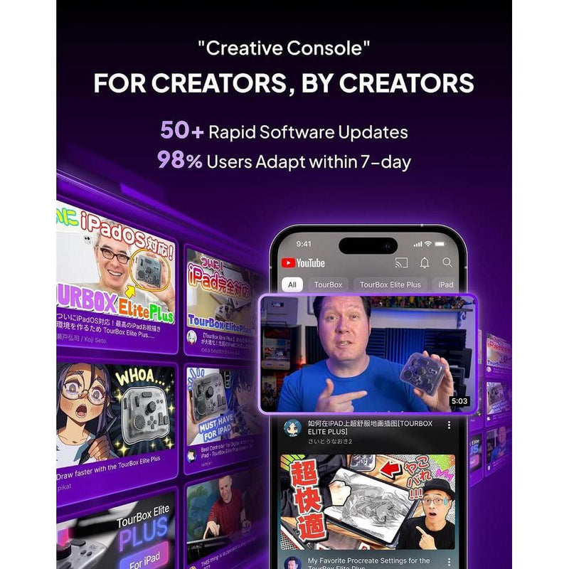 TOUR BOX Elite Plus controlador Bluetooth para dibujo y edición de video con integración para DaVinci Procreate