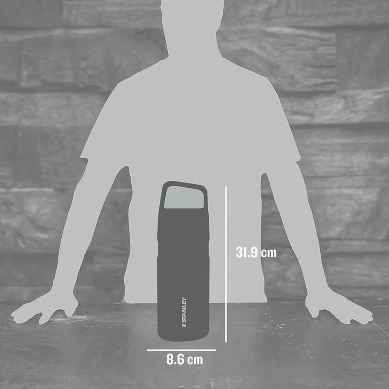 Botella Stanley IceFlow con tapa giratoria, ligera y a prueba de fugas, ideal para deportes, viajes o acampadas. Acero inoxidable reciclado