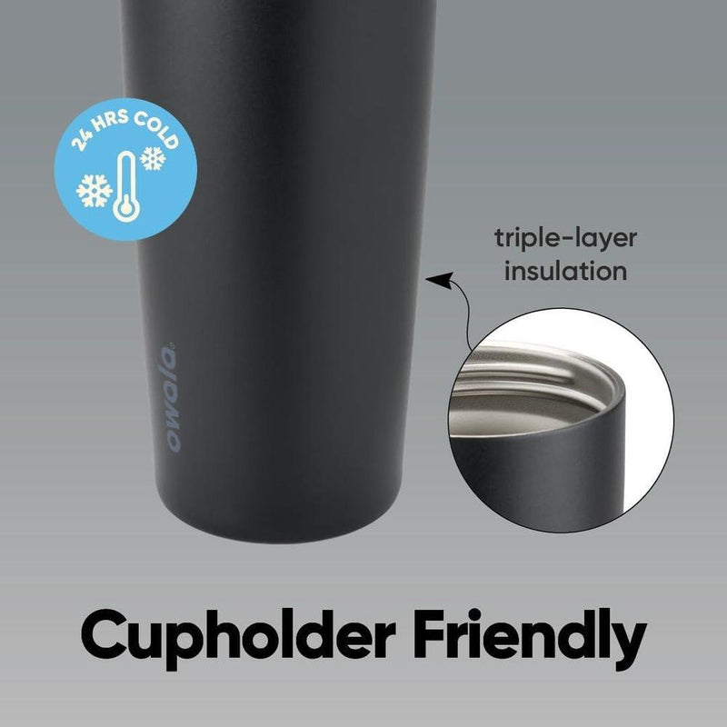 Owala FreeSip Sway de acero inoxidable, botella de agua aislante en color negro, ideal para deportes y actividades al aire libre
