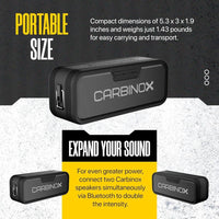 Altavoz Bluetooth portátil CARBINOX con impermeabilidad IPX7, carga rápida usb-C, sonido 3D, color negro