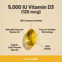 Vitamina D3 de NatureWise para apoyo inmunológico, muscular y óseo, sin GMO ni gluten, en aceite de oliva orgánico
